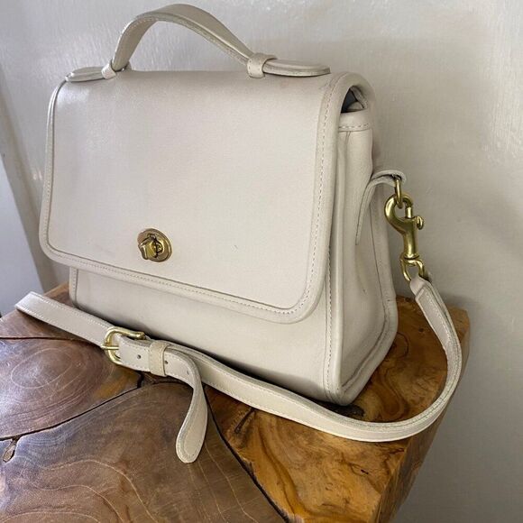 COACH Vintage Court Satchel Cream/Bone Brass Crossbody Leather Bag 9870 - Picture 10 of 13